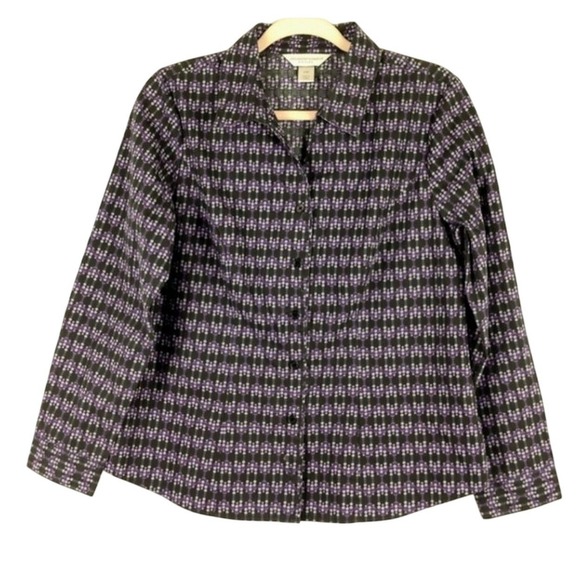 Christopher & Banks Tops - Christopher & Banks Button Down Womens PM Purple Gray Geometric Dot Long Sleeve